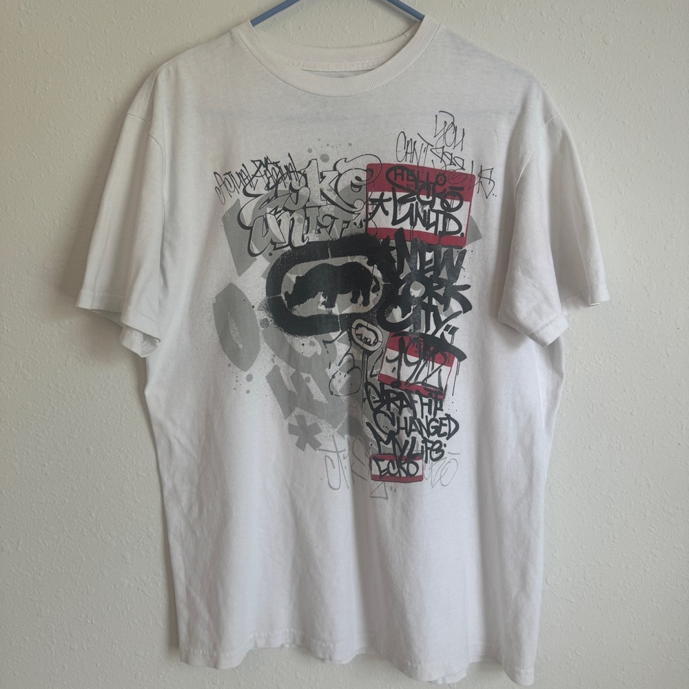Vintage Ecko Rhino Unltd Graffiti Changed My Life Graphic White Tee Y2K size L